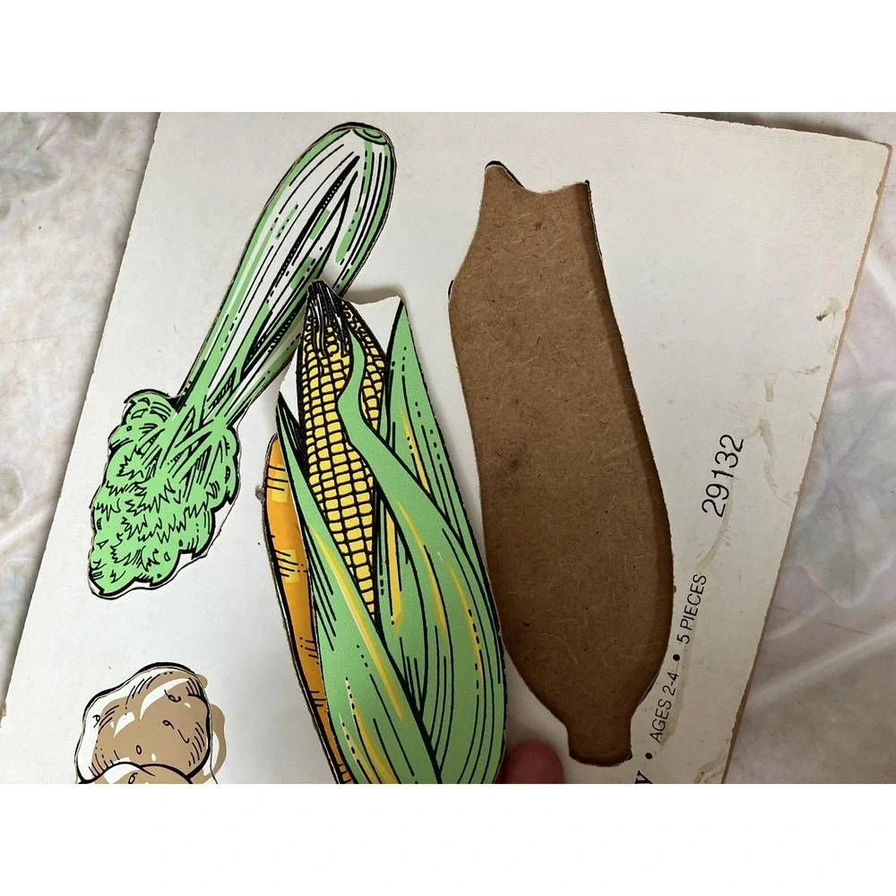 Vintage‎ American Toy 5 Pieces Vegetables Wooden Puzzle #29132 - 5 pieces